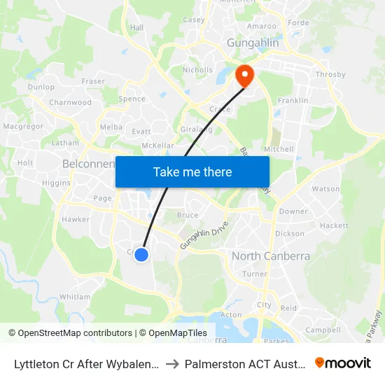 Lyttleton Cr After Wybalena Gr to Palmerston ACT Australia map
