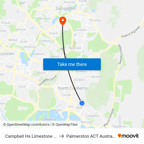 Campbell Hs Limestone Av to Palmerston ACT Australia map