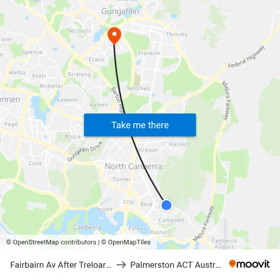 Fairbairn Av After Treloar Cr to Palmerston ACT Australia map