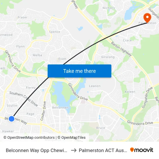 Belconnen Way Opp Chewings St to Palmerston ACT Australia map