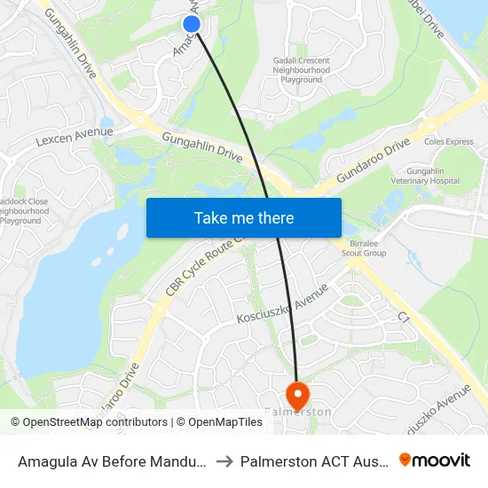 Amagula Av Before Mandurah Pl to Palmerston ACT Australia map