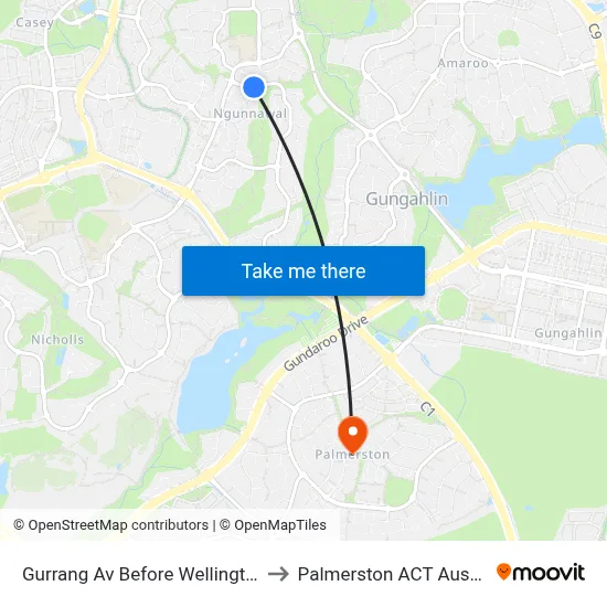 Gurrang Av Before Wellington St to Palmerston ACT Australia map