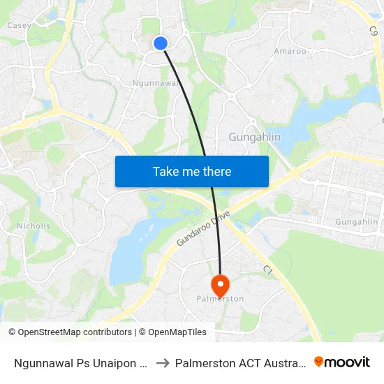 Ngunnawal Ps Unaipon Av to Palmerston ACT Australia map