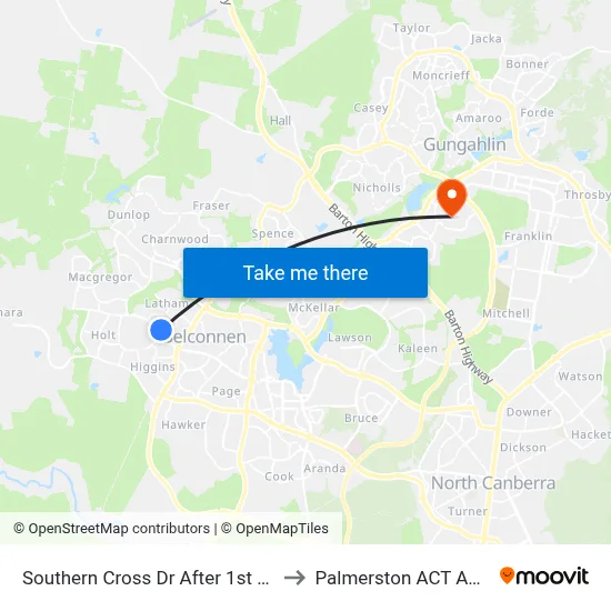 Southern Cross Dr After 1st Starke St to Palmerston ACT Australia map