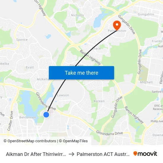 Aikman Dr After Thirriwirri St to Palmerston ACT Australia map