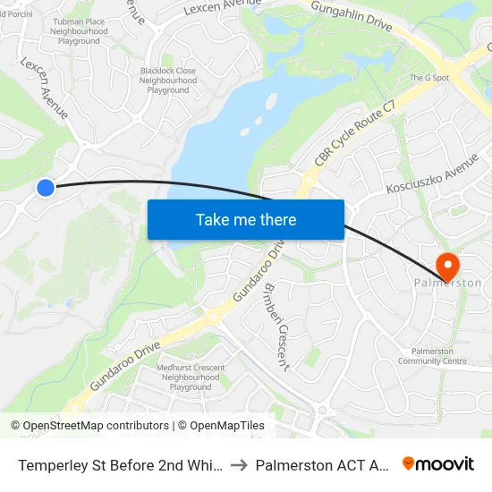 Temperley St Before 2nd Whitfield Cct to Palmerston ACT Australia map