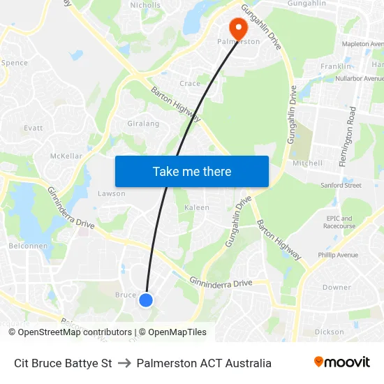 Cit Bruce Battye St to Palmerston ACT Australia map