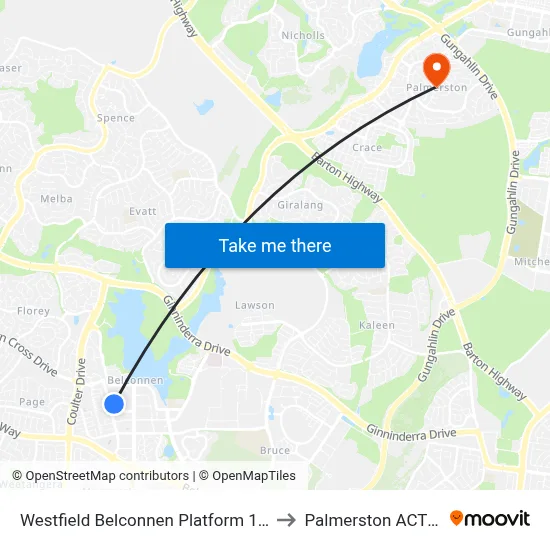 Westfield Belconnen Platform 1 Set Down Only to Palmerston ACT Australia map
