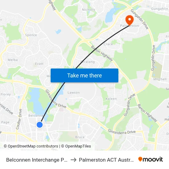 Belconnen Interchange Plt 2 to Palmerston ACT Australia map