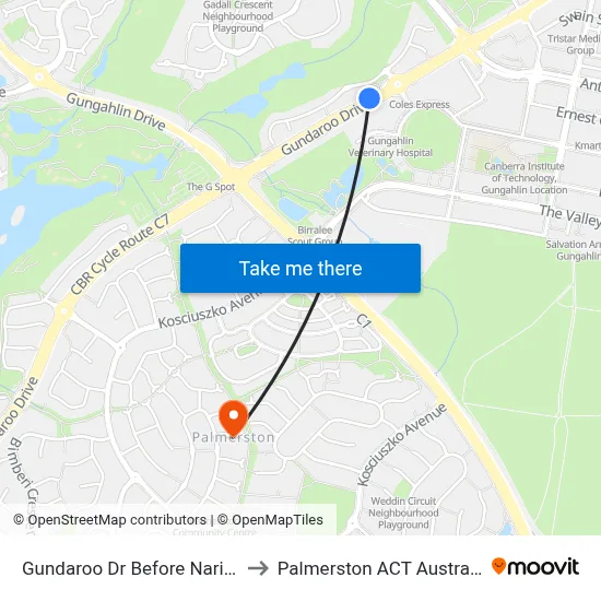Gundaroo Dr Before Nari St to Palmerston ACT Australia map