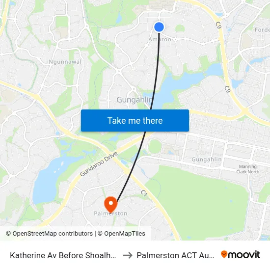 Katherine Av Before Shoalhaven Av to Palmerston ACT Australia map