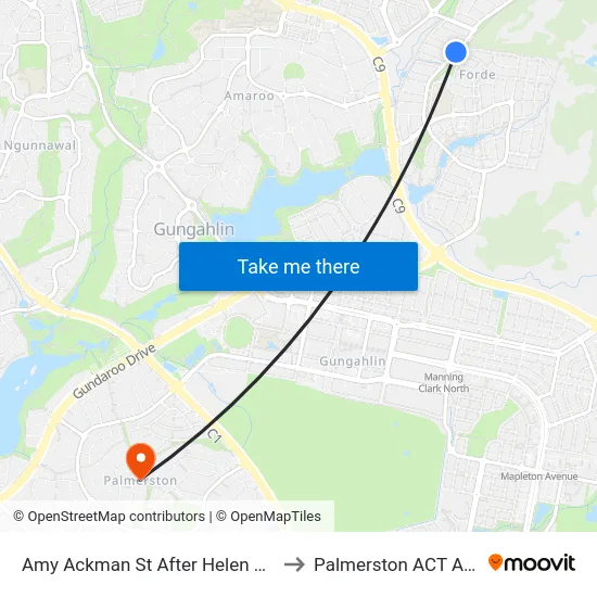 Amy Ackman St After Helen Leonard Cr to Palmerston ACT Australia map