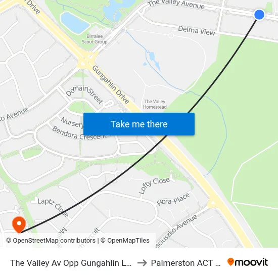 The Valley Av Opp Gungahlin Leisure Centre to Palmerston ACT Australia map
