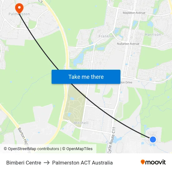 Bimberi Centre to Palmerston ACT Australia map