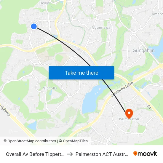 Overall Av Before Tippett St to Palmerston ACT Australia map