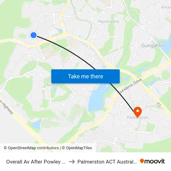 Overall Av After Powley St to Palmerston ACT Australia map