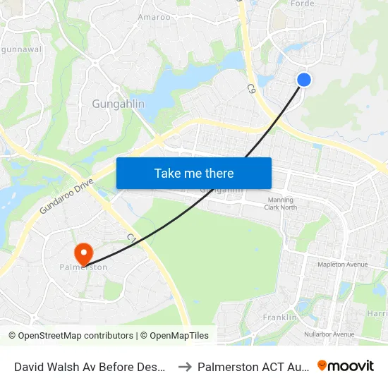 David Walsh Av Before Desmond Ln to Palmerston ACT Australia map