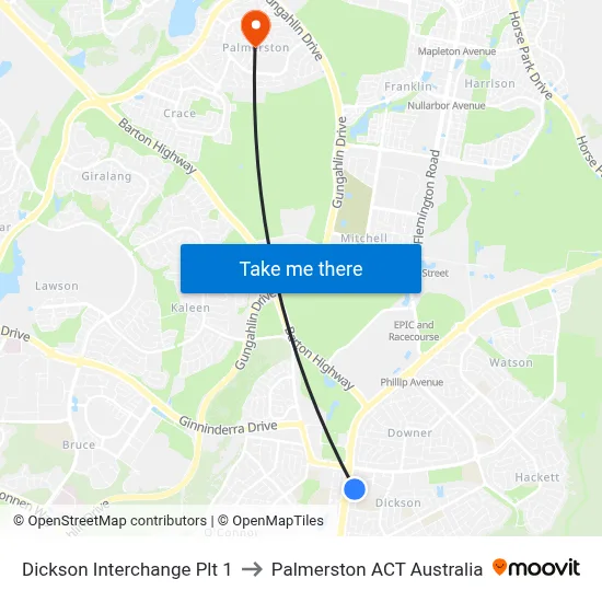 Dickson Interchange Plt 1 to Palmerston ACT Australia map