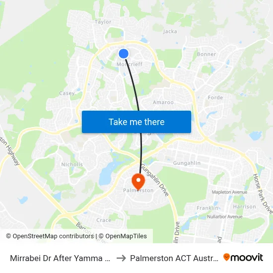 Mirrabei Dr After Yamma Way to Palmerston ACT Australia map
