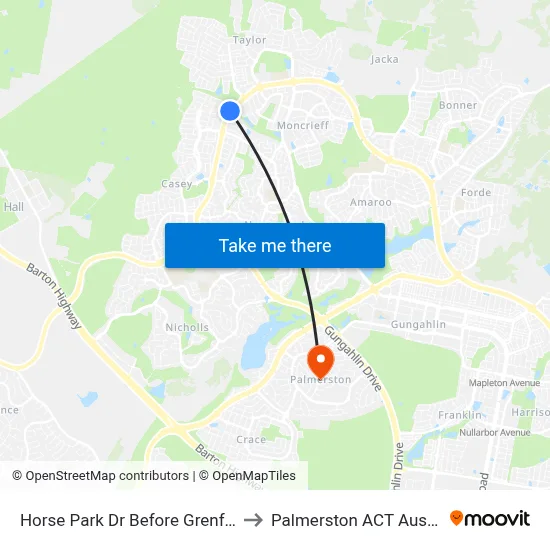 Horse Park Dr Before Grenfell Av to Palmerston ACT Australia map
