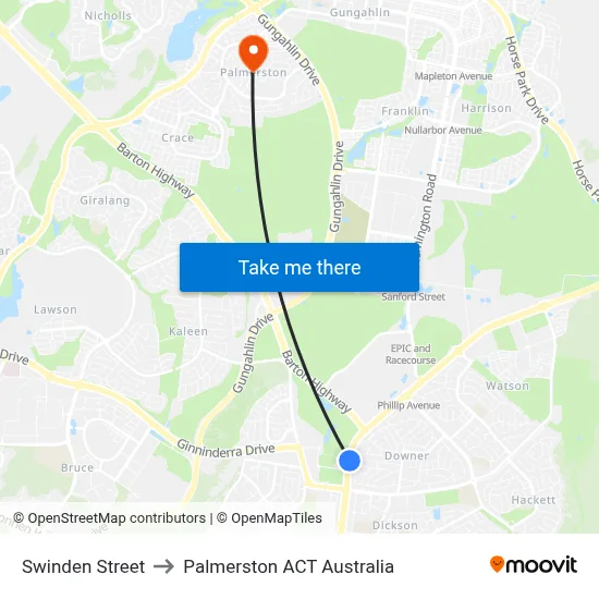 Swinden Street to Palmerston ACT Australia map