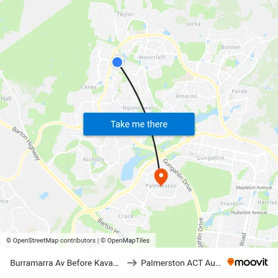 Burramarra Av Before Kavangal Cct to Palmerston ACT Australia map