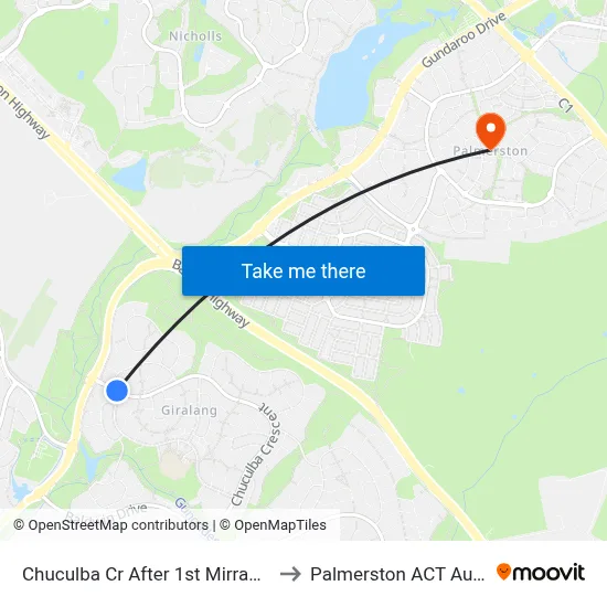 Chuculba Cr After 1st Mirrabucca Cr to Palmerston ACT Australia map