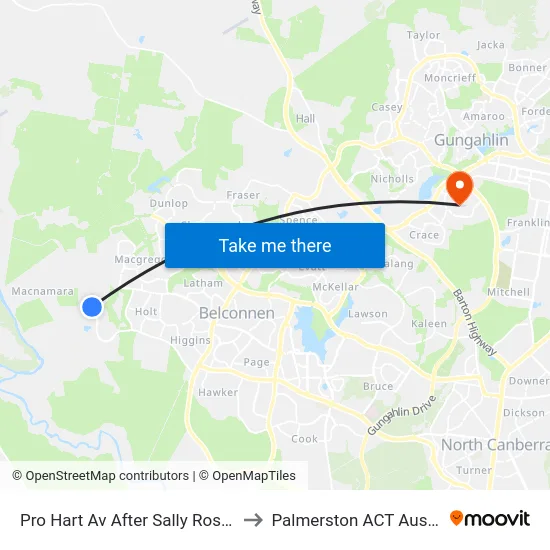 Pro Hart Av After Sally Ross Way to Palmerston ACT Australia map