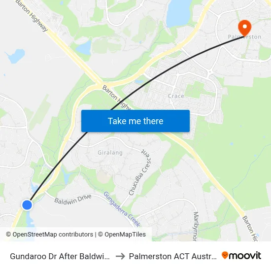 Gundaroo Dr After Baldwin Dr to Palmerston ACT Australia map
