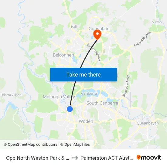Opp North Weston Park & Ride to Palmerston ACT Australia map