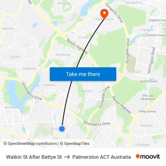 Watkin St After Battye St to Palmerston ACT Australia map