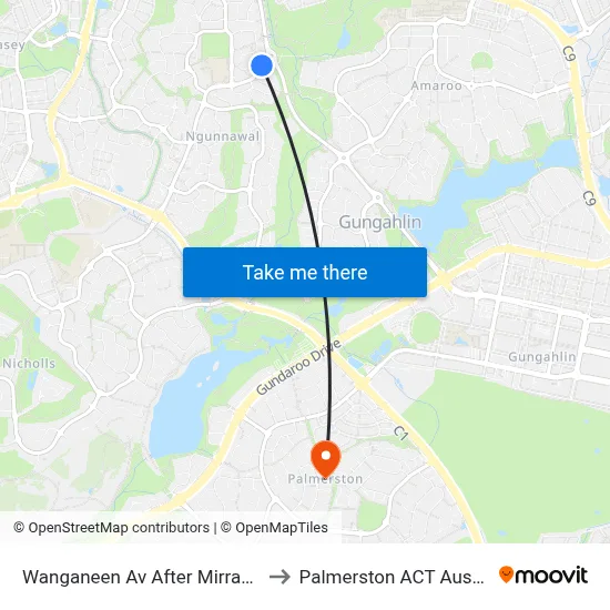 Wanganeen Av After Mirrabei Dr to Palmerston ACT Australia map