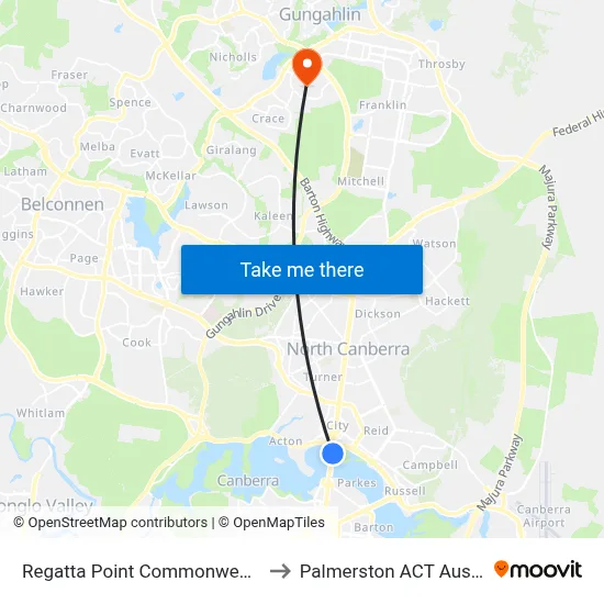 Regatta Point Commonwealth Av to Palmerston ACT Australia map