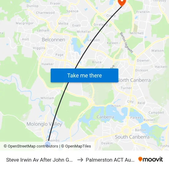 Steve Irwin Av After John Gorton Dr to Palmerston ACT Australia map