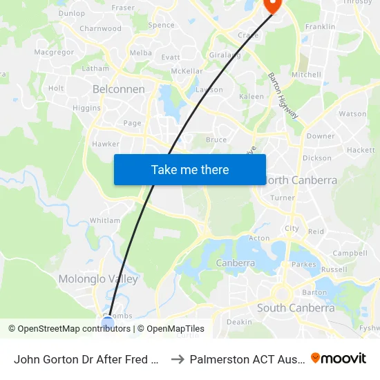 John Gorton Dr After Fred Daly Av to Palmerston ACT Australia map