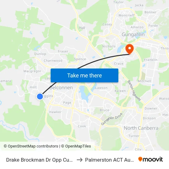 Drake Brockman Dr Opp Cussen St to Palmerston ACT Australia map
