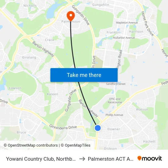 Yowani Country Club, Northbourne Ave to Palmerston ACT Australia map
