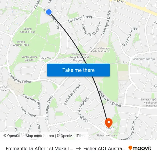 Fremantle Dr After 1st Mckail Cr to Fisher ACT Australia map