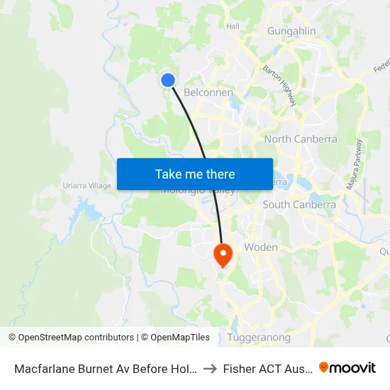Macfarlane Burnet Av Before Hollows Cct to Fisher ACT Australia map