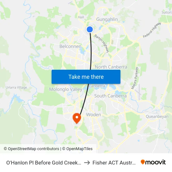 O'Hanlon Pl Before Gold Creek Rd to Fisher ACT Australia map