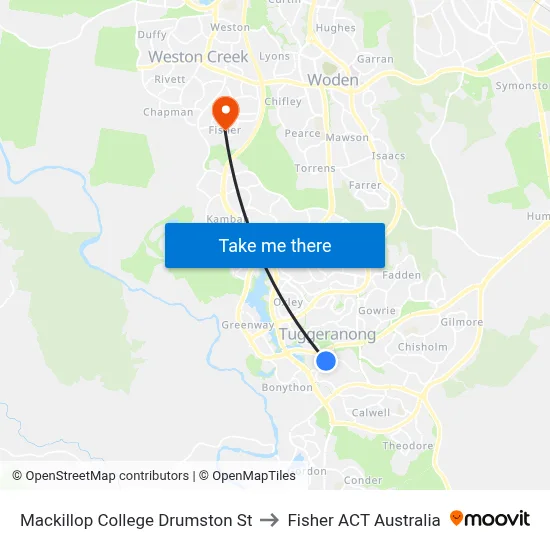 Mackillop College Drumston St to Fisher ACT Australia map