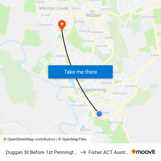 Duggan St Before 1st Pennington Cr to Fisher ACT Australia map