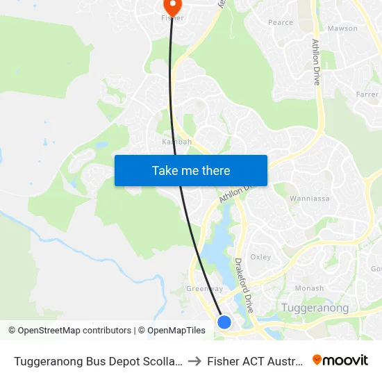Tuggeranong Bus Depot Scollay St to Fisher ACT Australia map