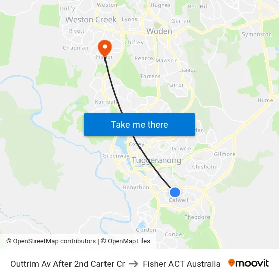 Outtrim Av After 2nd Carter Cr to Fisher ACT Australia map
