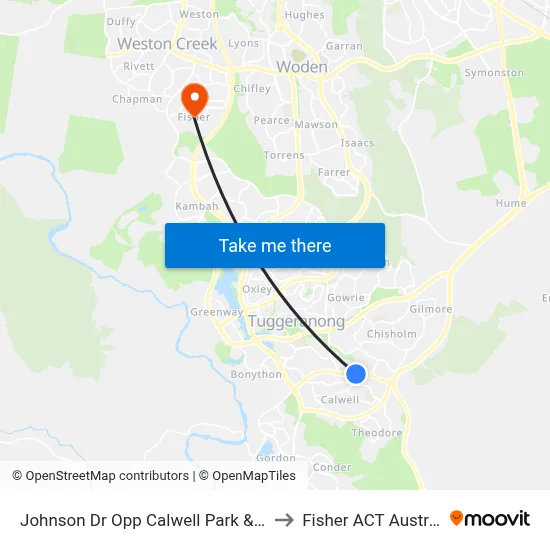Johnson Dr Opp Calwell Park & Ride to Fisher ACT Australia map