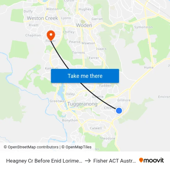 Heagney Cr Before Enid Lorimer Cct to Fisher ACT Australia map