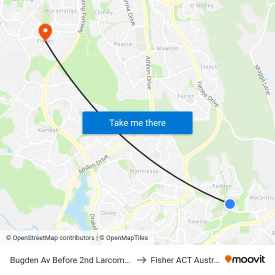 Bugden Av Before 2nd Larcombe Cr to Fisher ACT Australia map