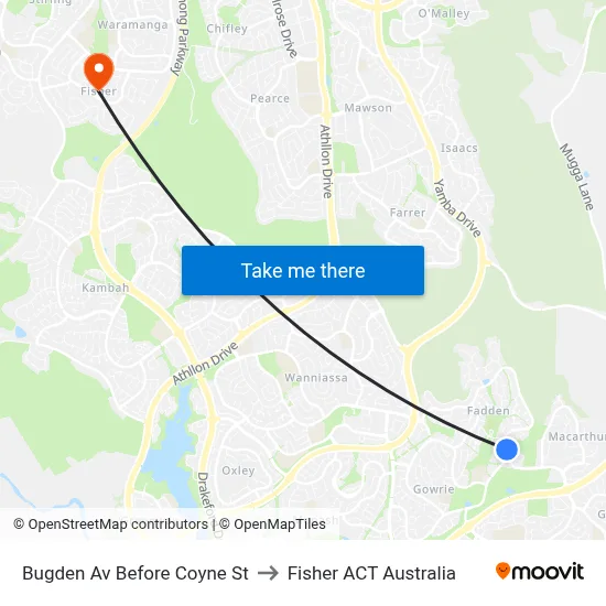 Bugden Av Before Coyne St to Fisher ACT Australia map