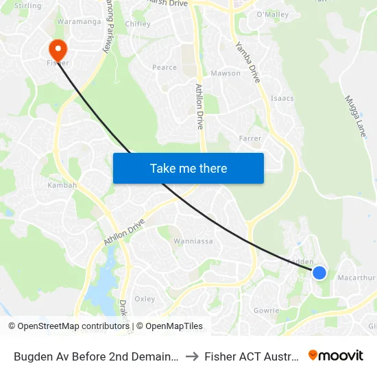 Bugden Av Before 2nd Demaine Cr to Fisher ACT Australia map