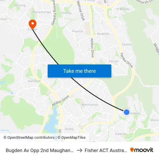 Bugden Av Opp 2nd Maughan Cr to Fisher ACT Australia map